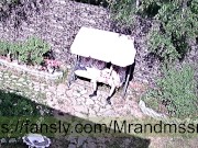 outdoor sex, her orgasm from a vibrator and a sea of sperm