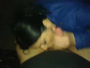 I take his soul from his fat dick in a blue leather jacket and stockings in a public park