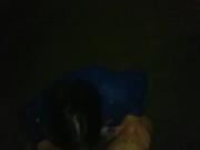 I take his soul from his fat dick in a blue leather jacket and stockings in a public park 9/16