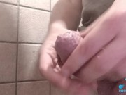cock ring in a public bathroom is fun! uncut phimosis cock👅🖐️ 10/16