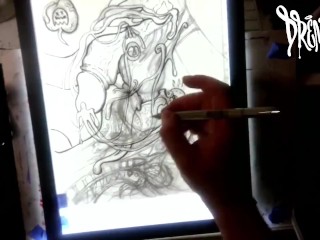 She Sucked The Soul Outta My Nuts for a Gigantic Load w/ Xray Vision – Drawing Timelapse by Drenched