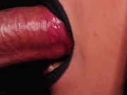 CLOSE UP: BEST BLACK LIPSTICK BLOWJOB from SEXY BRUNETTE! Magic DICK Sucking TECHNIQUE! 10/16