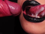 CLOSE UP: BEST BLACK LIPSTICK BLOWJOB from SEXY BRUNETTE! Magic DICK Sucking TECHNIQUE! 14/16