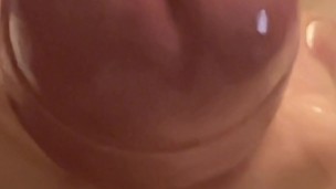 Uncut guy with big cock fingering and playing with foreskin before cumming in slo motion