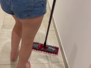 I jerk off watching my wife do the housework and I cum on her butt 7/16