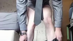 Birthing an 18 inch dildo while wearing a suit