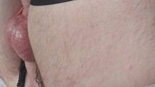 Playing with my cock in black lace lingerie