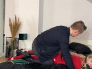 Blonde girl in leather pants tied up and gagged by neighboor 4/16