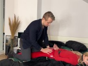 Blonde girl in leather pants tied up and gagged by neighboor 6/16