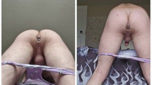 Birthing 18 inches of a double ended dildo 5 of 5
