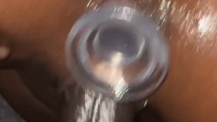 Ebony riding bbc with a dildo in her butt