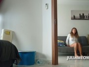 Bottomless girl embarrasses the repairman (cam 2 of 2)