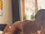 Real amateur couple. Morning sex with cum on shaved head 10/16