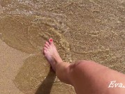 My feet and masturbation with orgasm and wet pussy close up on the beach 1/16