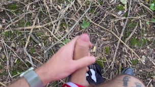 Showing off and Jerking off my uncut cock in public