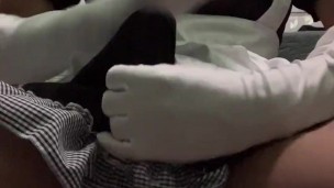 Femboy in maid dress strokes his cock