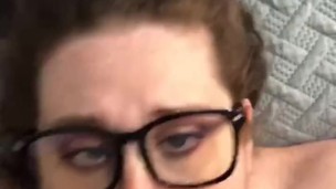 BBW BLOWJOB, Huge cumshot into my mouth and on my glasses
