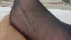 STEP GAY DAD - BLACK SHEER SOCKS WHITE COCK! - COME WORSHIP MY FEET WATCH ME EDGE MY HARD WHITE COCK
