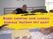 spit roast bondage tagteam cuckold being tied up and fucked by two big dicks bdsm 1/16