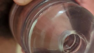 OnlyFans Teaser: hung bear plays with new clear fleshlight stroker toy, blows huge load