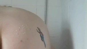 My friends party in the living room while I pleasure my ass in the shower