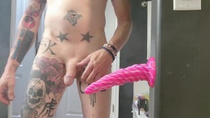 Fucking my unicorn dildo hard on the wall!