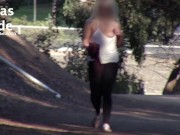 RISKY park flashing Girl jerks me off real quick! We got CAUGHT by a dog walker! 1/16