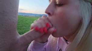 Blowjob in nature at sunset