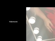 Blonde in front of mirror in a red evening dress before going out! 4/16