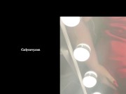 Blonde in front of mirror in a red evening dress before going out! 6/16