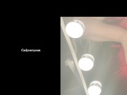 Blonde in front of mirror in a red evening dress before going out! 7/16