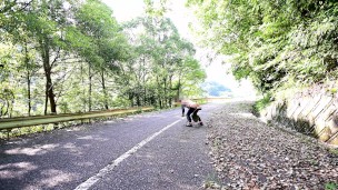 Masturbating with a dildo on the old road.