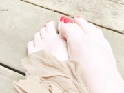 Nylons, feet, and rain sounds outside! 9/16