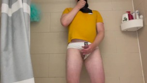 Self piss in sports shorts and then jerk off while sniffing them (no cum)