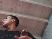 College student takes ALL THE CUM in his room while his classmates are outside! 8/16