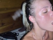 Fucked a hot teen neighbor in a Russian bath. Massive cumshot 10/16