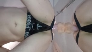 Twink toying his round butt with big dildo