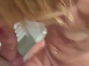 he comes to get sucked and jerk off between my small breasts while I'm in the toilet 11/16