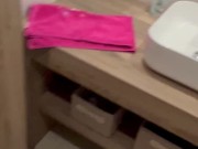 he comes to get sucked and jerk off between my small breasts while I'm in the toilet 3/16