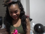 My boyfriend gave me a vibrator for my birthday and we used it right away. Too horny, Intense orgasm 3/16