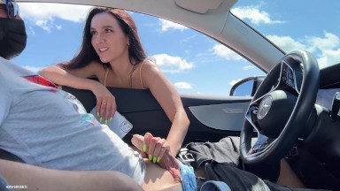 Sexy stranger sucks dick in a car in a public parking lot!