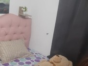 Hot nerdy girl fucks her teddy bear with a strapon in her bedroom 1/16