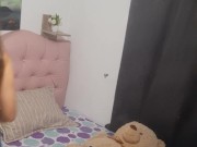 Hot nerdy girl fucks her teddy bear with a strapon in her bedroom 3/16