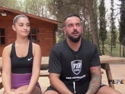 Amazing! Boyfriend surprises her GF Candy Fly with a BLINDFOLD threesome! 1/16