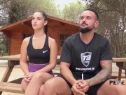 Amazing! Boyfriend surprises her GF Candy Fly with a BLINDFOLD threesome! 2/16