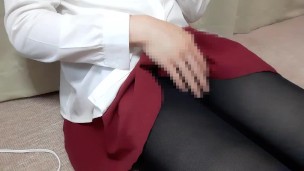 【女装】ノーパン黒タイツ、電マオナニー