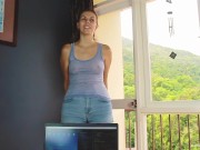 Slim amateur brunette gets a mouthful of dick 1/16