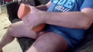 Masturbating by pounding this fake pussy toy