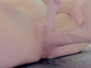 *.❤︎.❤︎ クリを弄りまくってから極太ディルド挿入したら大量潮吹き///❤︎.❤︎.* 個人撮影 ガチイキ変態オナニー　潮吹き おもらし パイパン ドアップ 極太 拡張 高速ピストン 14/16