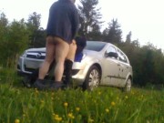 He bends me on the hood of the car and fucks me like a cow while I moan. 3/16